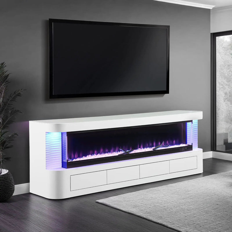 Nuvia 71-Inch Modern White Electric Fireplace TV Stand With 3-Level LED Brightness Setting [TV Stand Only] (SAK94120) by SAKSBY WHOLESALE