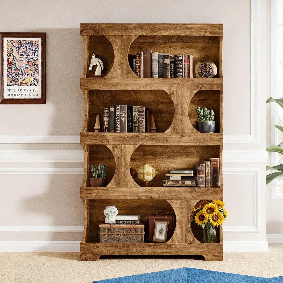 71-inch Tall 4-Tier Solid Hardwood Bookcase with Storage Shelves - Modern Freestanding Bookshelf, Natural Wood & / Painted Shelves, Sturdy Floor-Standing Design for Living Room, Bedroom, Home Office - Easy Assembly Required by House Of Avana