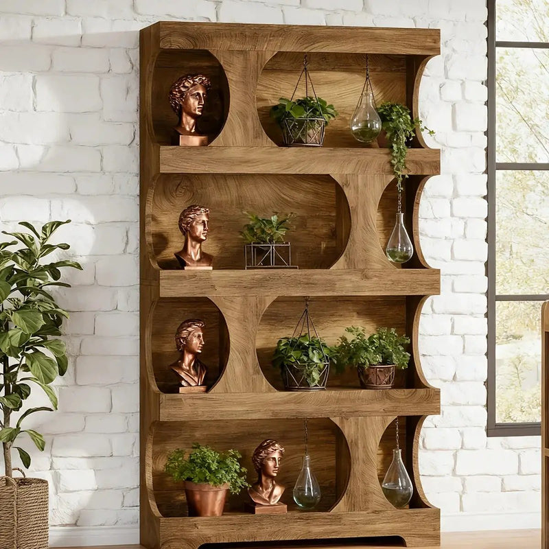 71-inch Tall 4-Tier Solid Hardwood Bookcase with Storage Shelves - Modern Freestanding Bookshelf, Natural Wood & / Painted Shelves, Sturdy Floor-Standing Design for Living Room, Bedroom, Home Office - Easy Assembly Required by House Of Avana