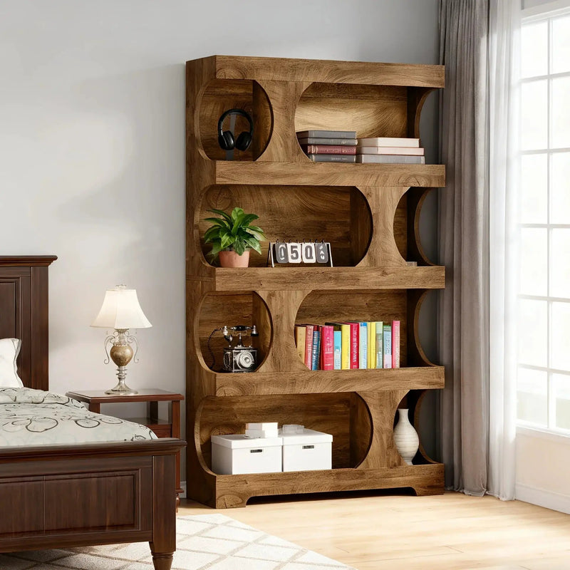 71-inch Tall 4-Tier Solid Hardwood Bookcase with Storage Shelves - Modern Freestanding Bookshelf, Natural Wood & / Painted Shelves, Sturdy Floor-Standing Design for Living Room, Bedroom, Home Office - Easy Assembly Required by House Of Avana