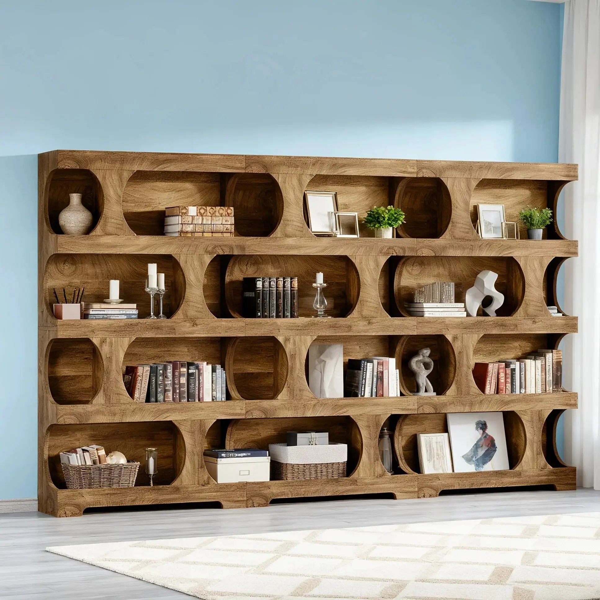 71-inch Tall 4-Tier Solid Hardwood Bookcase with Storage Shelves - Modern Freestanding Bookshelf, Natural Wood & / Painted Shelves, Sturdy Floor-Standing Design for Living Room, Bedroom, Home Office - Easy Assembly Required by House Of Avana