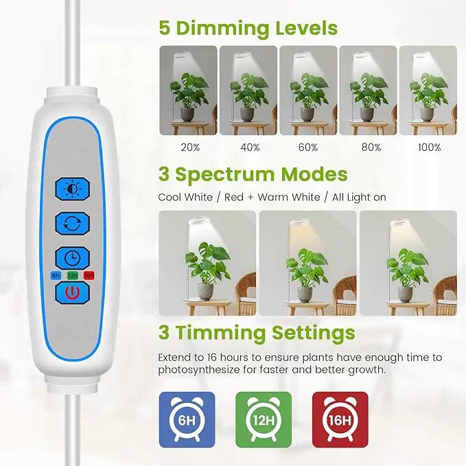 Grow Lights for Indoor Plants, 80 LEDs Full Spectrum Plant Lights for Indoor Growing with 2 Mounting Options, 6H 12H 16H Timer, 3 Spectrum Modes, 37 in Height Adjustable Grow Lamp, 2 Pack by GreenHaven Gardens