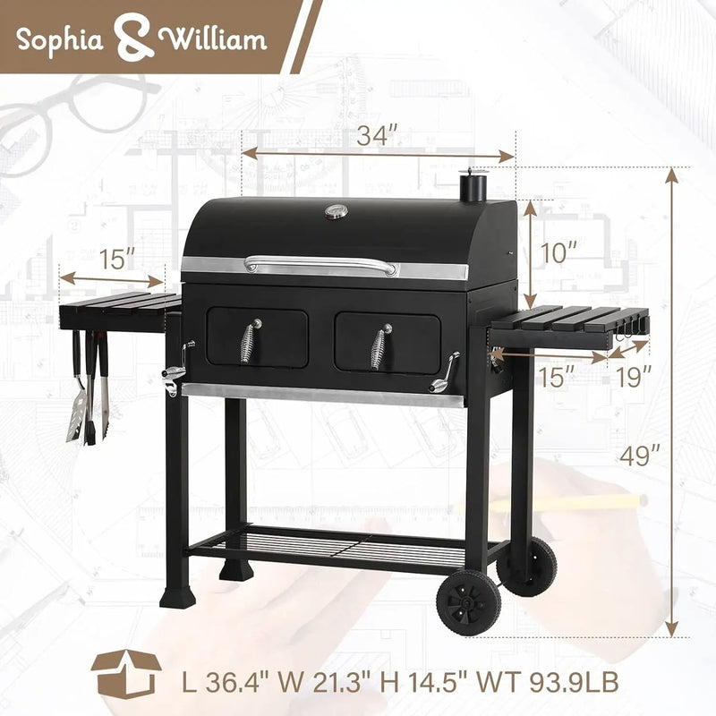 Sophia & William Extra Large Charcoal BBQ Grills with 794 SQ.IN. Cooking Area, Heavy Duty Outdoor Barbecue Grill with 2 Individual Lifting Charcoal Tray and 2 Foldable Side Table, Black by GreenHaven Gardens