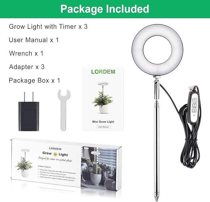 LORDEM Grow Light, Full Spectrum LED Plant Light for Indoor Plants, Height Adjustable Growing Lamp with Auto On/Off Timer, 4 Dimmable Brightness, Ideal for Small Plants, 3 Packs of Black by GreenHaven Gardens