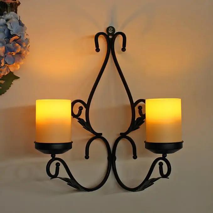 3 in 1 Lighting Chandelier with 4pcs Battery Operated Led Candle with Remote, Table Centerpiece for Indoor or Outdoor Gazebo, Patio Decoration, Black by GreenHaven Gardens