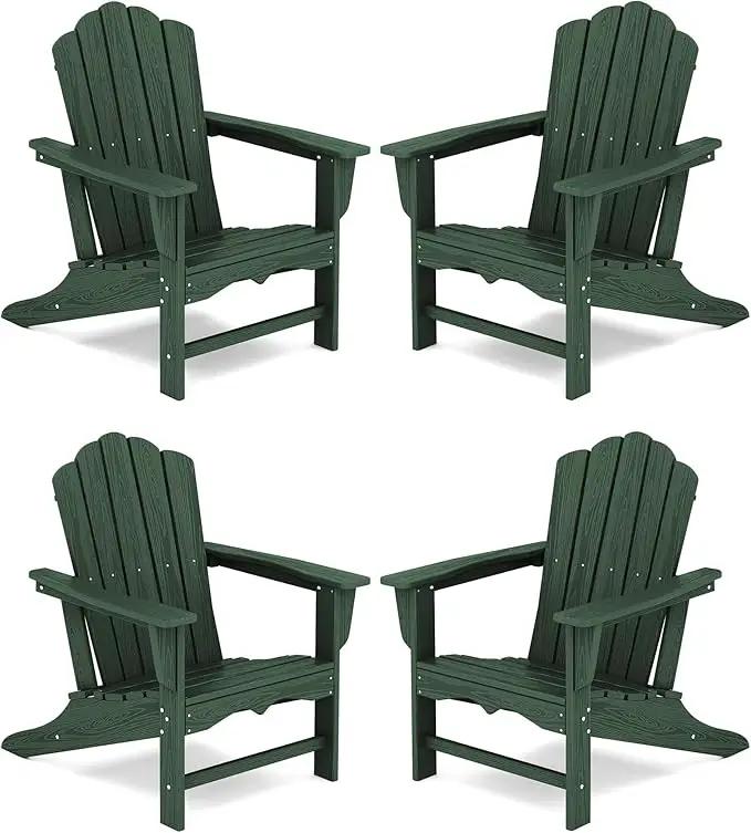 KINGYES HDPE Adirondack Chair Set of 4, Classic All-Weather Adirondack Chair, Green by GreenHaven Gardens