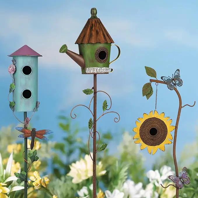 BAYN 57” Bird Houses Stake for Outside, Metal Wild Bird Feeder Double-Hole Birdhouse Stake with Cylinders Design Outdoor Decorations for Patio, Backyard, Garden by GreenHaven Gardens