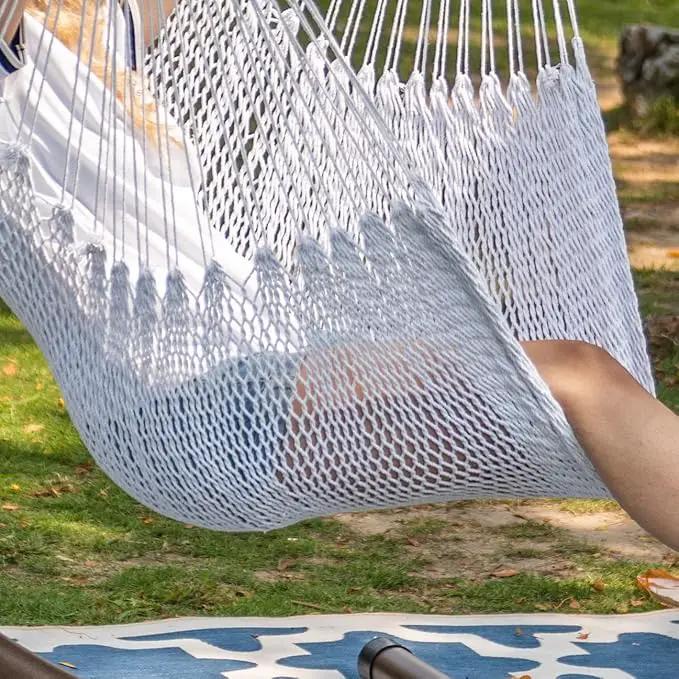 Lazy Daze Hammocks Hanging Chair Caribbean Swing Chair Hammock Chair w/Soft-Spun Cotton Rope, 40" Hardwood Spreader Bar Wide Seat, Max 300 Pounds, for Indoor Outdoor Garden Yard, White by GreenHaven Gardens