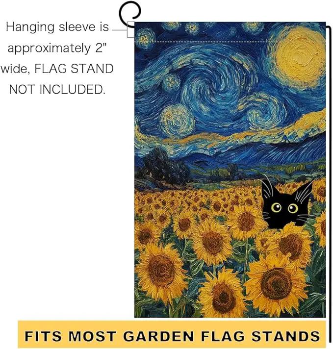 BLKWHT Summer Sunflower Cat Garden Flag 12x18 Vertical Double Sided Blue Sky Welcome Farmhouse Holiday Outside Decorations Burlap Yard Flag BW822 by GreenHaven Gardens