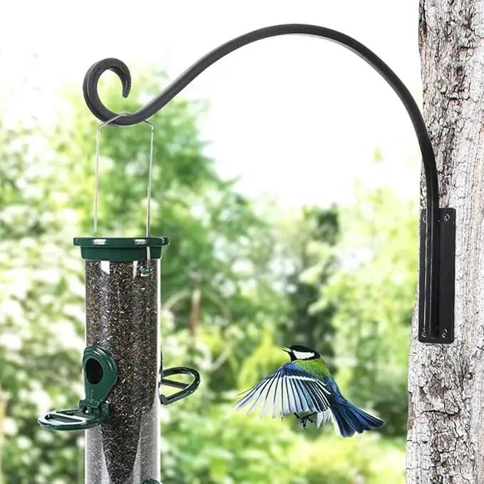Heavy Duty Plant Hanger Bracket (16"/Black) Outdoor Hand-Forged Hanging Plant Bracket Durable and Stable Bird Feeder Hanger by GreenHaven Gardens