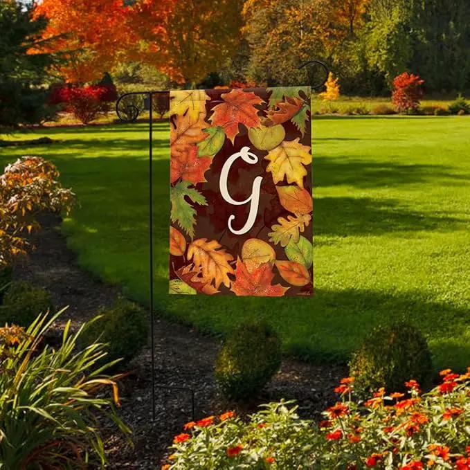 Briarwood Lane Fall Leaves Monogram Letter G Garden Flag by GreenHaven Gardens