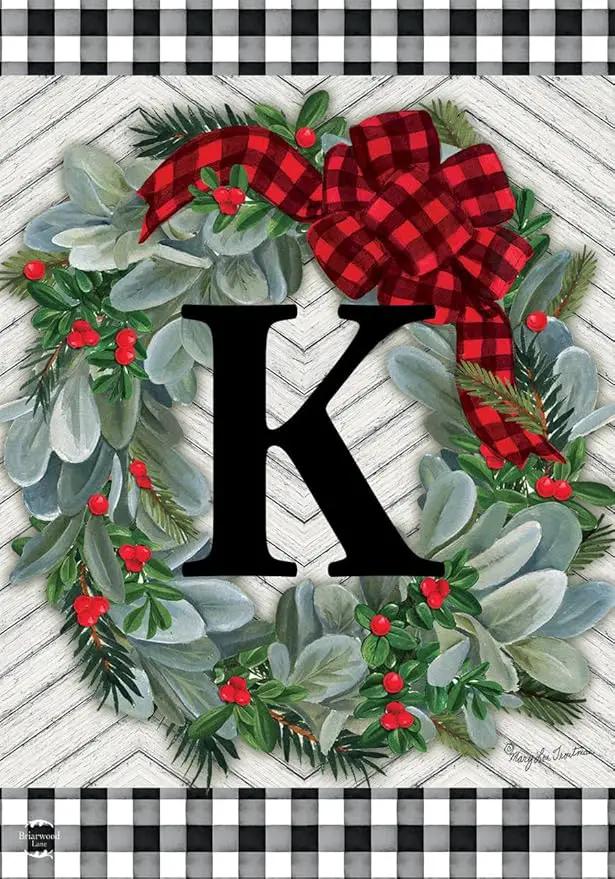 Briarwood Lane Winter Wreath Monogram Letter K Garden Flag by GreenHaven Gardens