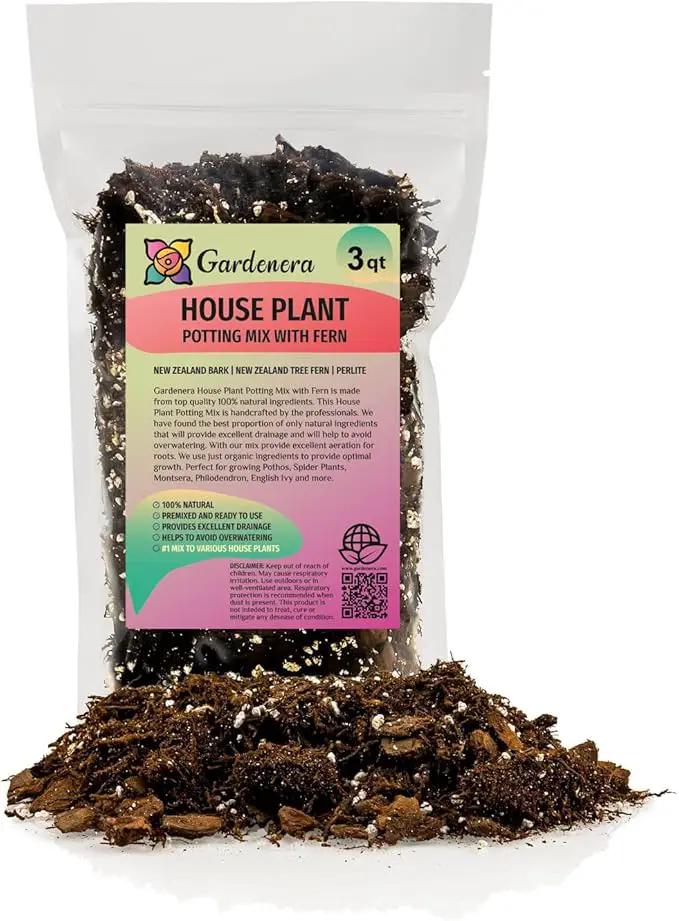 Premium Gardenera House Plant Potting Mix | Fern + New Zealand Bark + Perlite | Great for Pothos, Spider Plants, Montsera, Philodendron, English Ivy - 3 Quart Bag by GreenHaven Gardens
