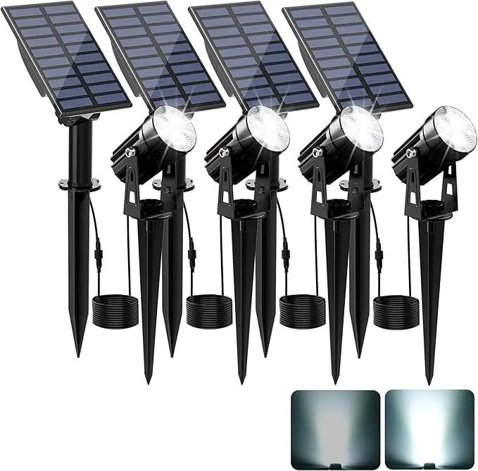 Solar Spot Lights Outdoor, Solar Landscape Spotlights IP65 Waterproof 9.8ft Cable, Auto On/Off Outdoor Wall Lights for Garden Yard Driveway Porch Walkway Pool (1-in-1 6000K Cold White 4 Pack) by GreenHaven Gardens