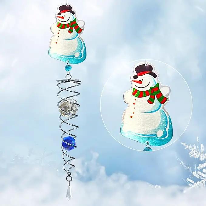 FONMY Snowman Gazing Ball Spiral Decorative Wind Spinner Sun Catcher Rainbow Maker Silver Spiral W/ K9 Crystal Ball Christmas Tree Hanging Ornament Indoor Outdoor Garden Decor. -22 inch H by GreenHaven Gardens