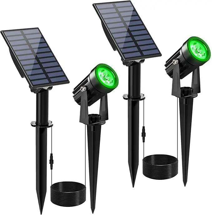 Green Solar Spot Lights Outdoor, 2 Pack Solar Landscape Spotlights IP65 Waterproof 9.8ft Cable, Auto On/Off Outdoor Wall Lights for Garden Yard Driveway Porch Walkway Pool (1-in-1) by GreenHaven Gardens