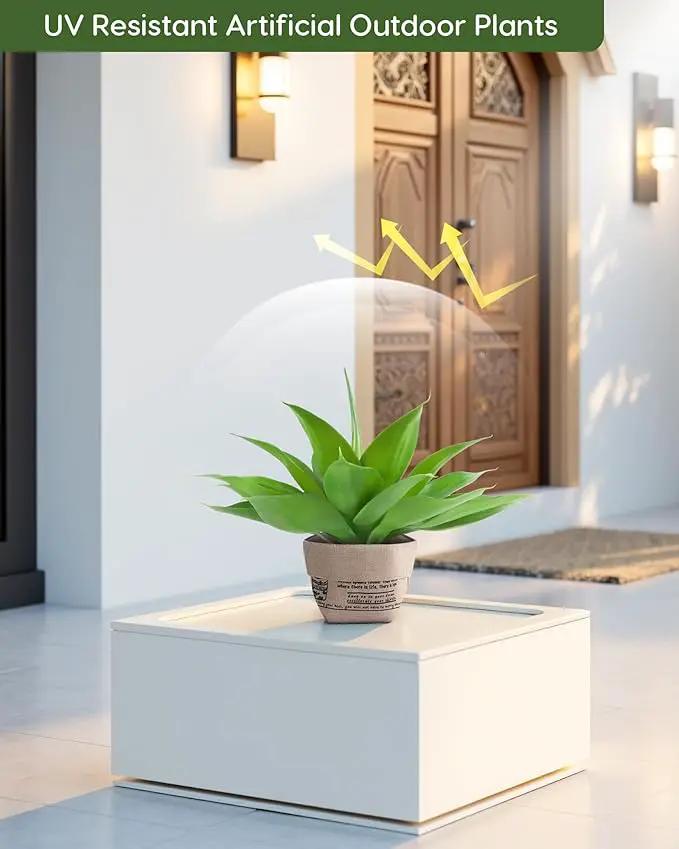 Velener Fake Agave with Burlap Bag, Artificial Plant Outdoor Agave - Fake Plants for Indoor and Outdoor Decor(16 Inch) by GreenHaven Gardens