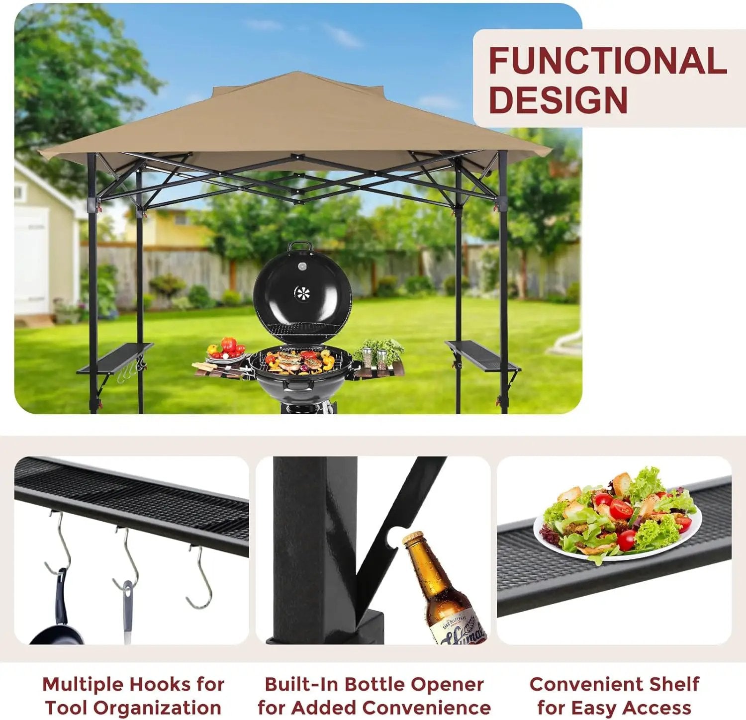 Outdoor Pop up Barbeque Grill Gazebo 8x5 with Carry Bag, Portable BBQ Canopy Tent with Handy Wired Shelf, Beige by GreenHaven Gardens