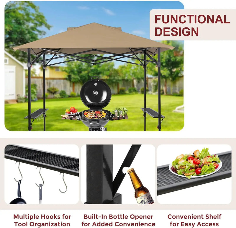 Outdoor Pop up Barbeque Grill Gazebo 8x5 with Carry Bag, Portable BBQ Canopy Tent with Handy Wired Shelf, Beige by GreenHaven Gardens