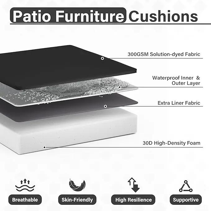 Patio Chair Cushions 17 X 16 X 3 Inch Waterproof Outdoor Seat Cushions for Patio Furniture, Outdoor Sofa Couch Pads with Ties & Handle, Set of 2, Black by GreenHaven Gardens