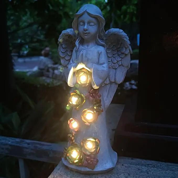 Angel Solar Garden Outdoor Statues with Succulent Plants and 6 LED Lights– Outside Solar Garden Decor Figurines -Remembrance & Sympathy Gifts Decorations by GreenHaven Gardens
