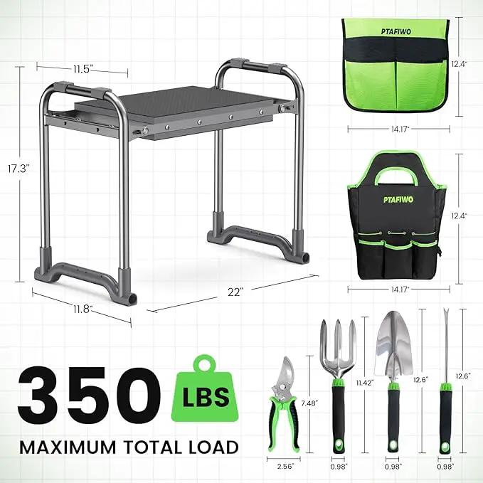 Upgraded Kneeler and Seat - Thicken & Widen Soft Kneeling Pad, Heavy Duty Gardening Stool with 2 Tool Bags & 4 Garden Tools, Gifts for Women, Men & Seniors by GreenHaven Gardens