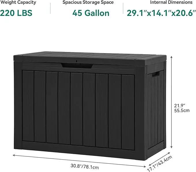 YITAHOME 45 Gallon Deck Box, Outdoor Storage Box for Patio Cushions, Outdoor Tools, Gardening Tools, Sports Equipment, and Throw Pillows, Lockable and Waterproof, Black by GreenHaven Gardens