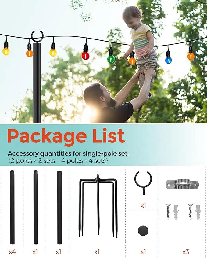 LAND·VOI 2 Pack String Light Poles, 9FT Heavy Duty Metal Light Poles for Outside String Lights, Outdoor Light Poles with 5 Prong Fork, Lighting Stand for Patio, Backyard, Garden, Deck, Black FLP12B by GreenHaven Gardens