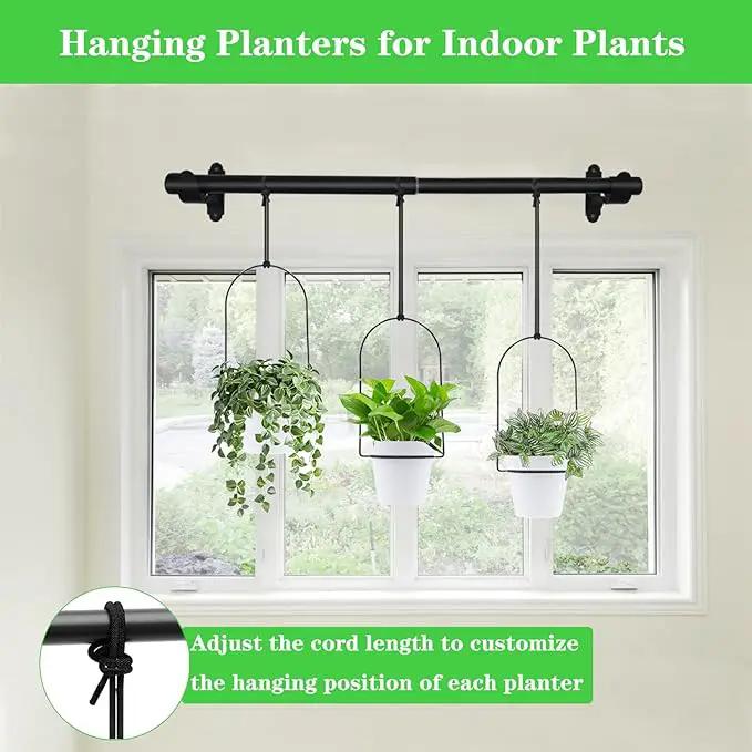 DOUBFIVSY Hanging Planters for Indoor Plants Plant Hanger, Adjustable Hanging Window Planter Hanging Wall Planter for Garden, 25in Plant Shelves Metal Holder Rod with Pots (Black) by GreenHaven Gardens