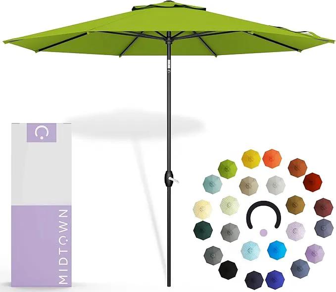 Midtown Umbrellas 10-Year-No-Fade - 9 Ft - UV Proof Pear Green Polyester Fabric - Umbrella Outdoor Patio, Auto-Tilt Aluminum Frame Patio Umbrella for Garden, Pool & Deck - Black Pole by GreenHaven Gardens