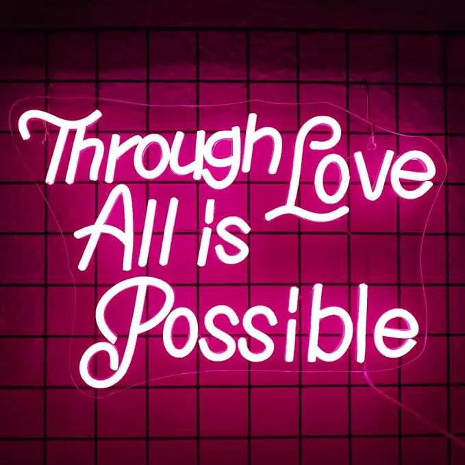 WLHOPE Through Love All is Possible Neon Sign Neon Signs for Wall Decor Dimmable Through Love All is Possible Pink Neon Lights LED Sign for Bedroom,Living Room,Bar,Party,Christmas,Birthday Gift by GreenHaven Gardens