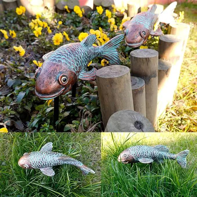 Koi Fish Decor - Set of 2 Antique Koi Fish Garden Statue for Outdoors, Patio and Backyard Decoration by GreenHaven Gardens