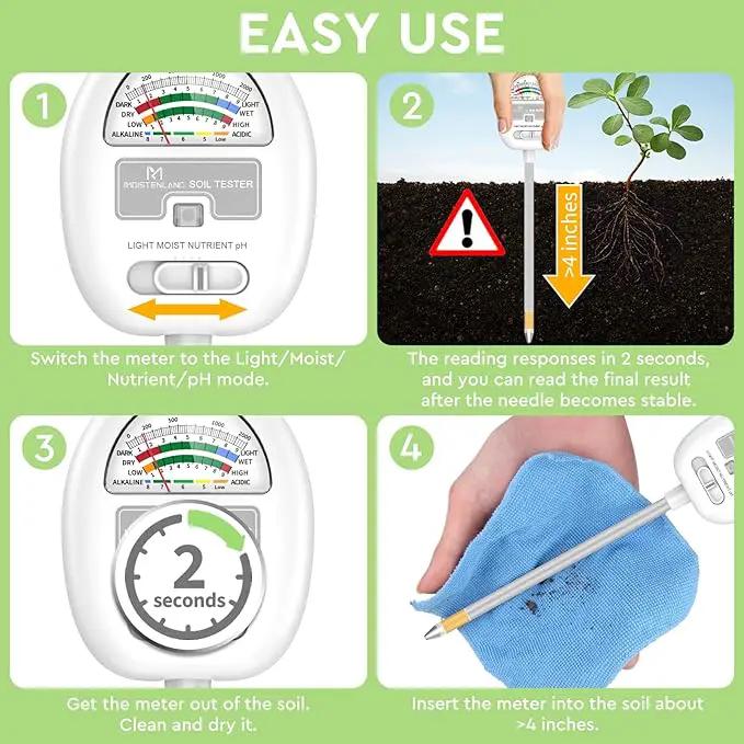 [Upgraded] Soil Moisture Meter, 4-in-1 Soil pH Tester, Moisture/Light/Nutrients/pH Meter for Gardening, Lawn, Farming, Indoor & Outdoor Plants Use, No Batteries Required, Gifts for Plants Lover by GreenHaven Gardens