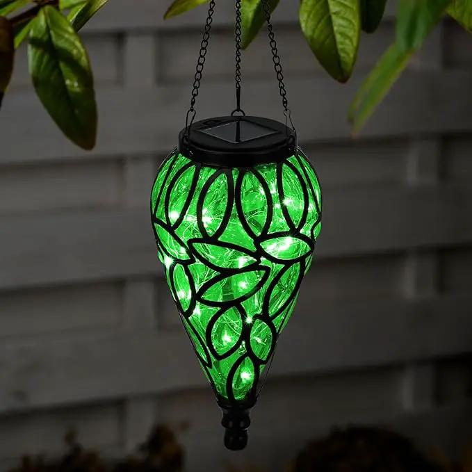 Solar Hanging Lantern Outdoor Lights, Tear-Shaped 15 LEDs Cool White Hanging Lights with S Hooks Decor in Garden, Yard, Pathway, Front Door and Landscape by GreenHaven Gardens