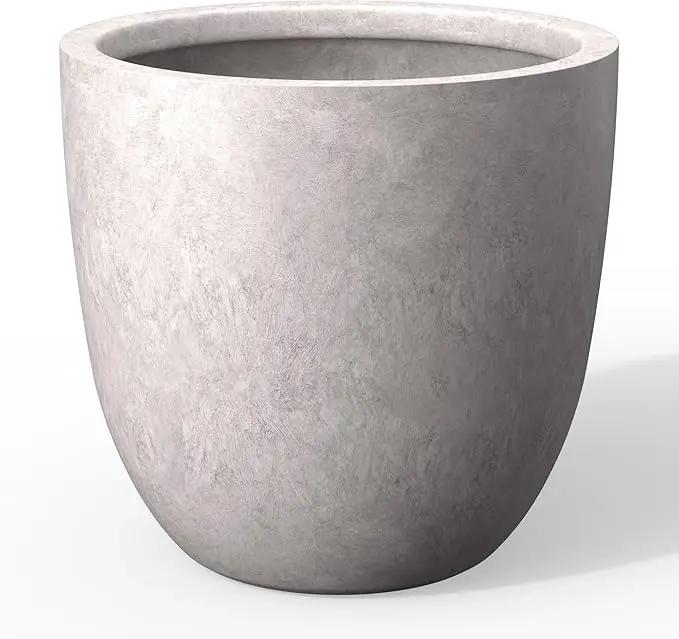 Kante 18 Inch Dia Round Concrete Planter, Indoor Outdoor Large Plant Pot with Drainage Hole and Rubber Plug for Home Patio Garden, Light Gray by GreenHaven Gardens
