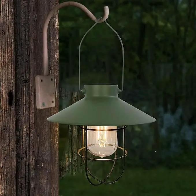 pearlstar Solar Lantern Outdoor Hanging Light Metal Farmhouse Solar Lamp with Warm White Edison Bulb Design for Garden Yard Patio Proch Decor(Green) by GreenHaven Gardens