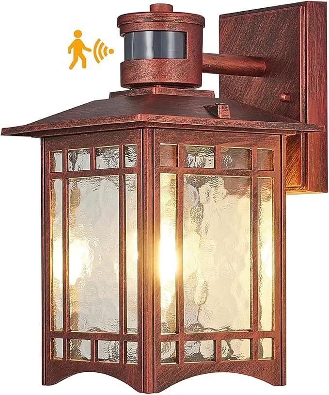 Dusk to Dawn Motion Sensor Outdoor Lights - Dark red Exterior Light Fixture Wall Mount for Outside House Porch Patio Garage - Yard Front Motion Detector Lantern - Waterproof Anti-Rust Lighting by GreenHaven Gardens