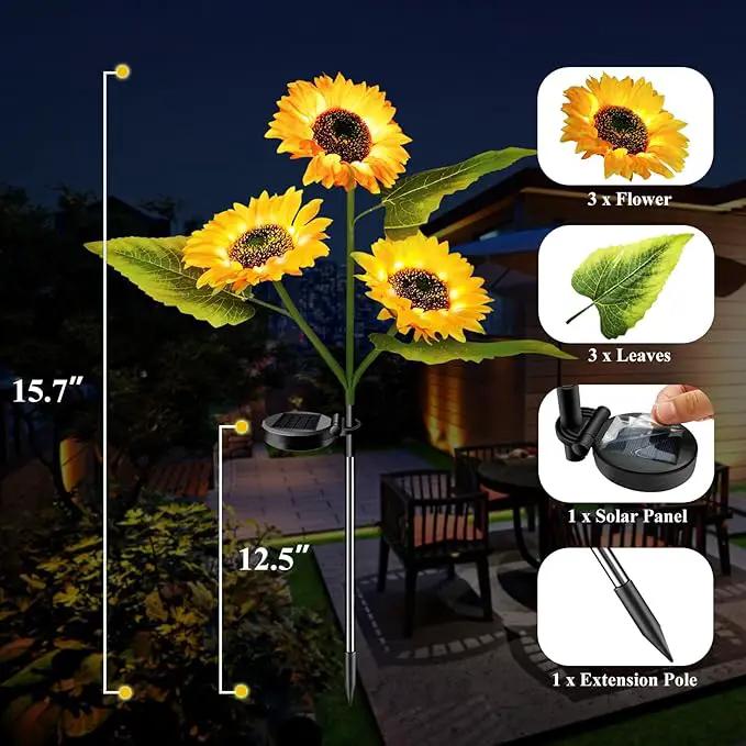 2-Pack Solar Powered Sunflower Garden Lights, LED Outdoor Decor Solar Light Flowers for Yard Patio Ground Lawn Landscape, Decorative Flower Bright Night Outside by GreenHaven Gardens