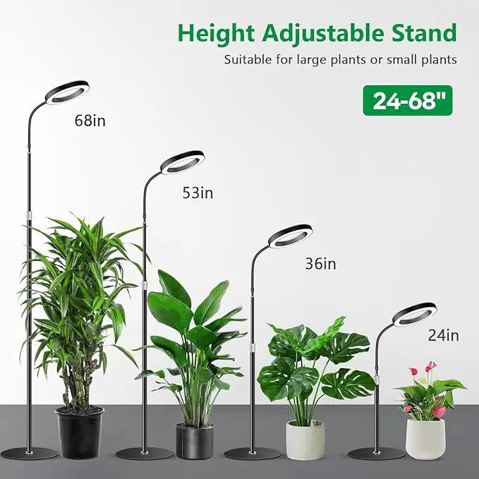 Grow Lights for Indoor Plants, Full Spectrum Floor Standing Plant Lights with 68" Stand for Growing Large Tall Plants, Black Halo LED Plant Grow Light with 6/12/16H Timer by GreenHaven Gardens
