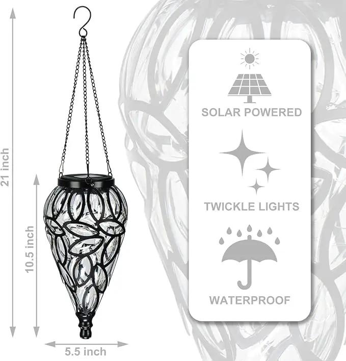 Solar Hanging Lantern Outdoor Lights, Tear-Shaped 15 LEDs Cool White Hanging Lights with S Hooks Decor in Garden, Yard, Pathway, Front Door and Landscape by GreenHaven Gardens