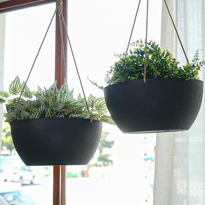 12 Inch 2 Pack Large Hanging Planters for Indoor Outdoor Plants, Plastic Hanging Basket Pots for House Plants Flowers, Black by GreenHaven Gardens
