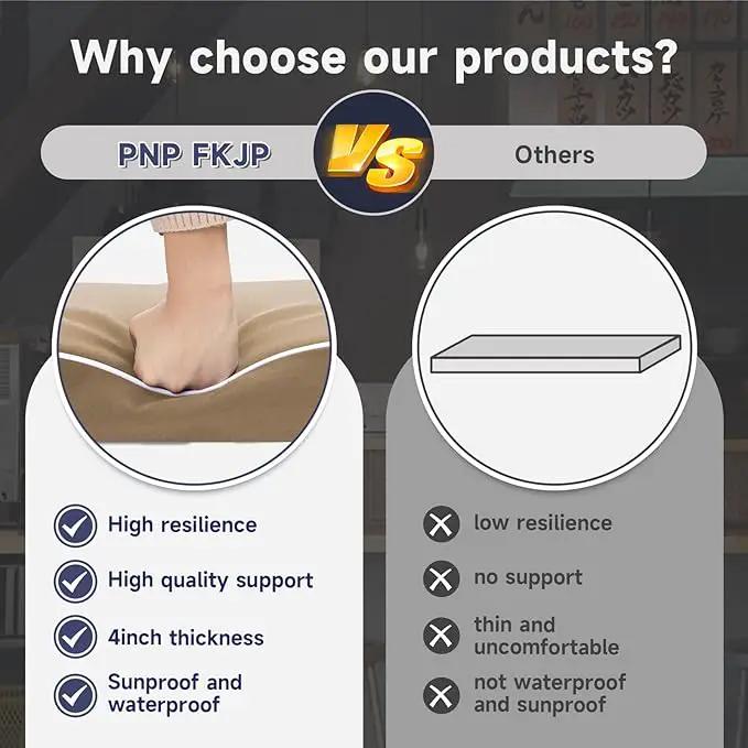 PNP FKJP 2 Pack Outdoor Chair Cushion 20" X 20" X 4", Waterproof Outdoor Seat Cushions with Non-Skid Ties, Khaki (Cushion + Cover) by GreenHaven Gardens