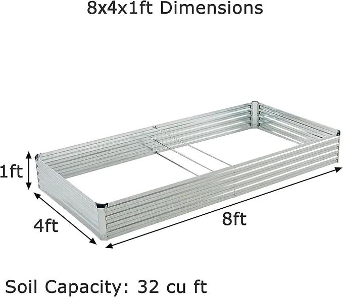 8x4x1ft(2 Pack) Galvanized Raised Garden Bed,Outdoor Planter Box Metal Patio Kit Planting Bed for Vegetables Flowers Herb,Silver by GreenHaven Gardens