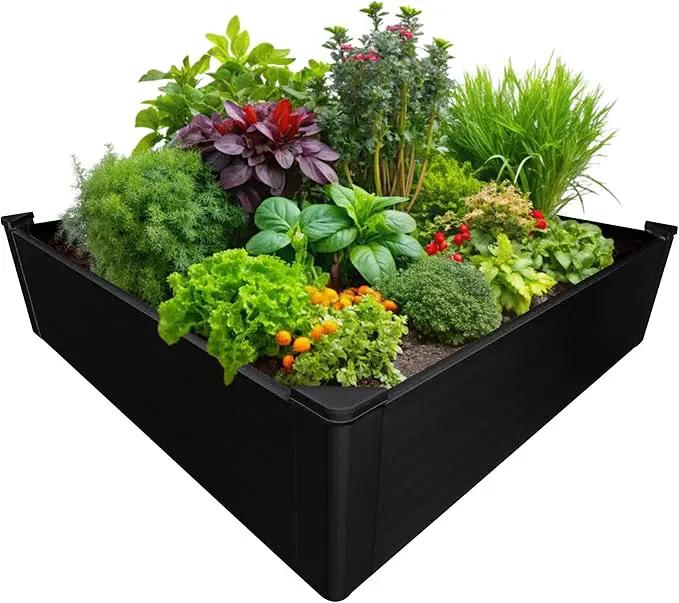 Raised Garden Bed - 4x4 ft Planter Box - Black HDPE - No Tools Needed - DIY Kit for Urban Gardening, Flowers, Herbs & Vegetables - Made in The USA by GreenHaven Gardens