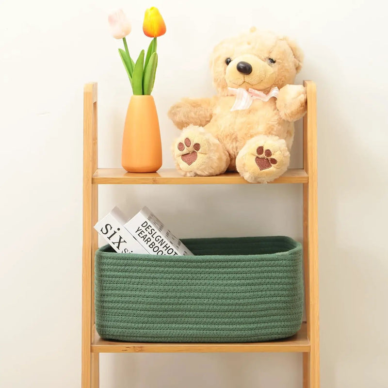 Small Storage Baskets for Organizing | Closet Organizer Bins | Shelf Toy Basket | Woven Rope Baskets | Cube Decorative Box | Shallow Basket | 11.5x7.5x4.7” | 4 Packs Green by GreenHaven Gardens