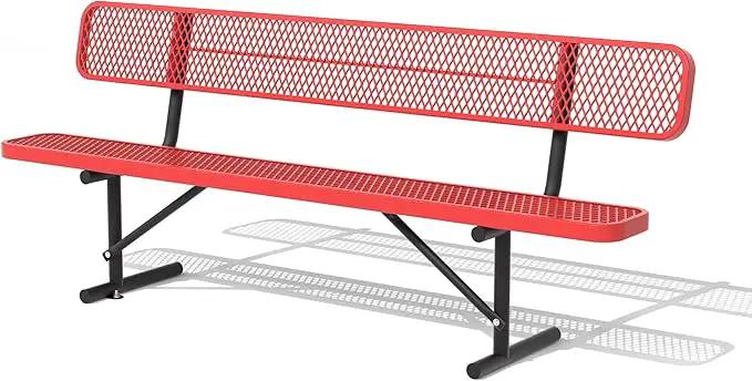 4/6/8 Feet Park Bench for Outside Heavy Duty Metal, Garden Benches Outdoor Bench with Backrest & Portable Frame, for Shopping Malls Stores Parks Patios Decks, Red by GreenHaven Gardens