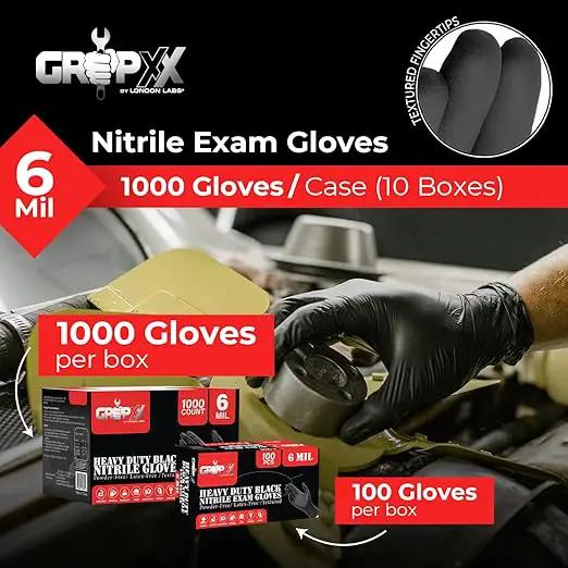 Heavy Duty 6 Mil Black Nitrile Gloves - Disposable, Latex & Powder Free | Mechanic, Food Prep & Tattoo | Rubber Gloves for Cooking, Cleaning & Household | Pack of (100) by GreenHaven Gardens