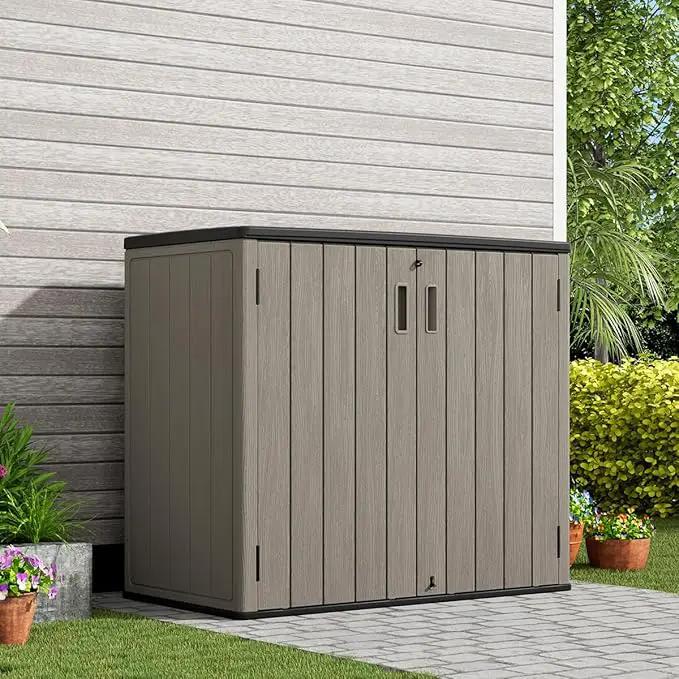 KINYING Outdoor Horizontal Storage Sheds,Outdoor Storage Cabinet Waterproof Resin Tool Storage Box for Lawn Mower,Garden Tools and Patio Furniture, Lockable (Brown) by GreenHaven Gardens