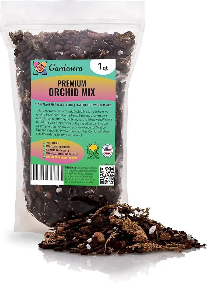 Organic Premium Orchid Soil Mix by Gardenera - Hand Mixed Classic Sphagnum Moss Potting Soil Mix - for Phalaenopsis Orchid - 1 Quart - Made in USA by GreenHaven Gardens