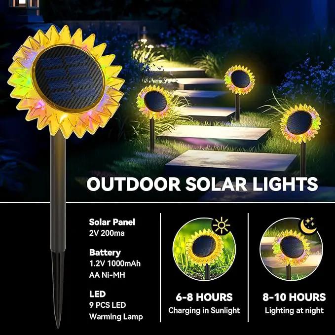 Outdoor Solar Lights, 4 Pack Upgraded Solar Sunflower Lights, Ground/Wall 2-in-1 Waterproof Solar Garden Lights for Yard, Landscape, Fence, Path, Patio, Driveway, Backyard Decor (Colourful) by GreenHaven Gardens